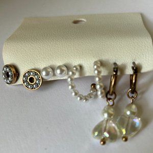FREE PEOPLE EARRING SET PF 4 DIFFERENT SHAPES AND STYLES PEARLS S/M NWT $30